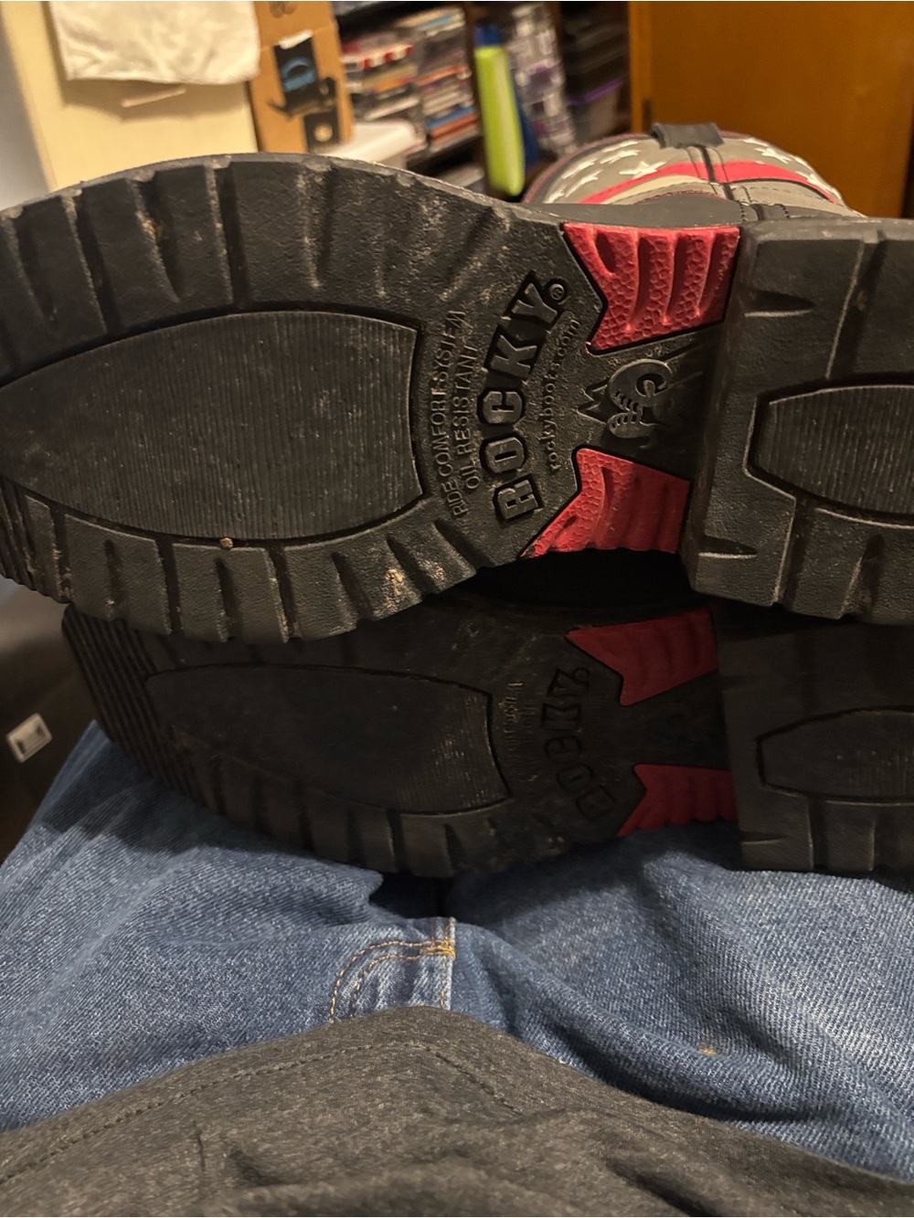Rocky Men’s Black Gray and Red American Star Work Boots - Picture 4 of 5